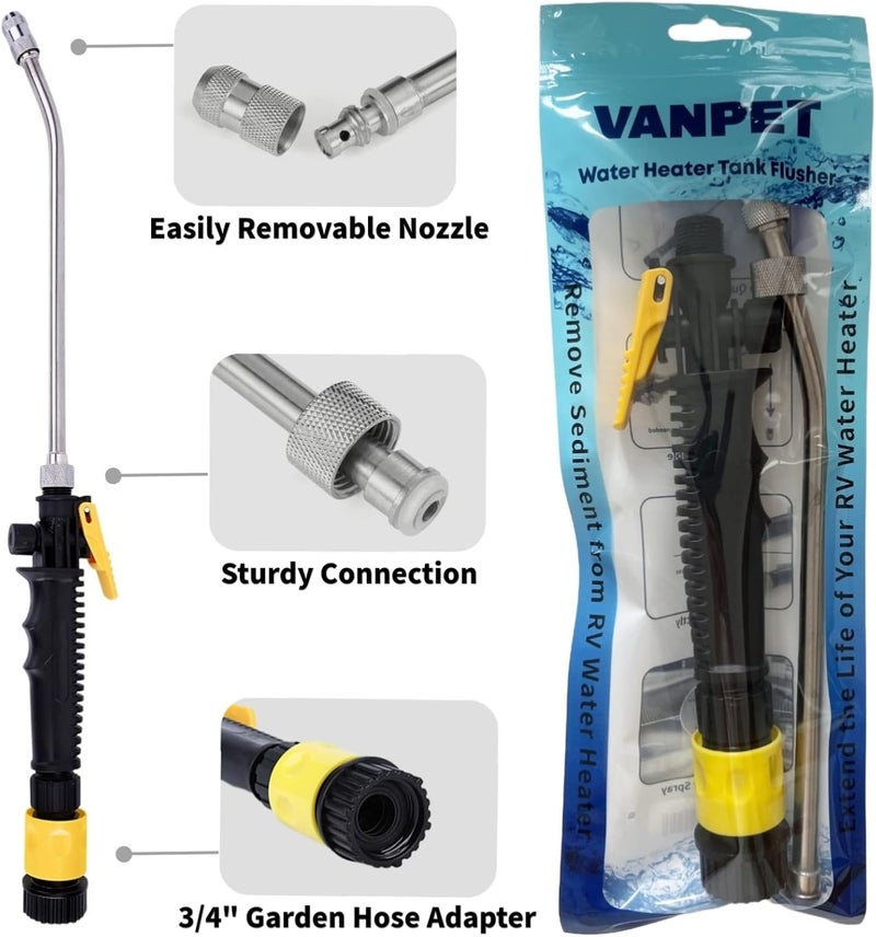 VanPet RV Water Heater Tank Rinser,Metal Tube Water Tank Flusher,Powerful Water Spray,Flushes and Removes Sediment and Scale from RV Water Heater (Flush Wand) - Image 4